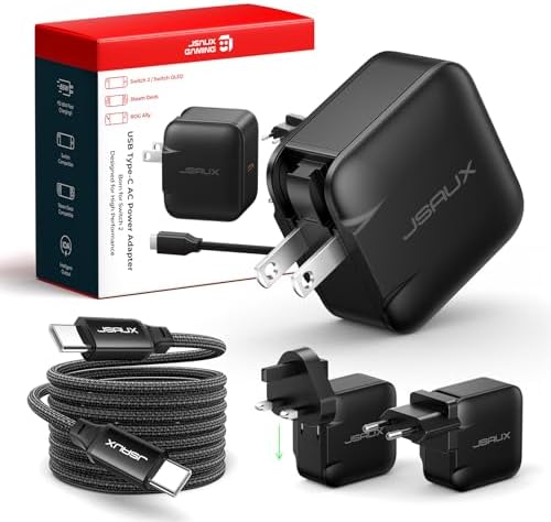 JSAUX 65W GaN USB C Charger for Nintendo Switch 2 & Steam Deck, PD Fast Charge in TV Mode - Black